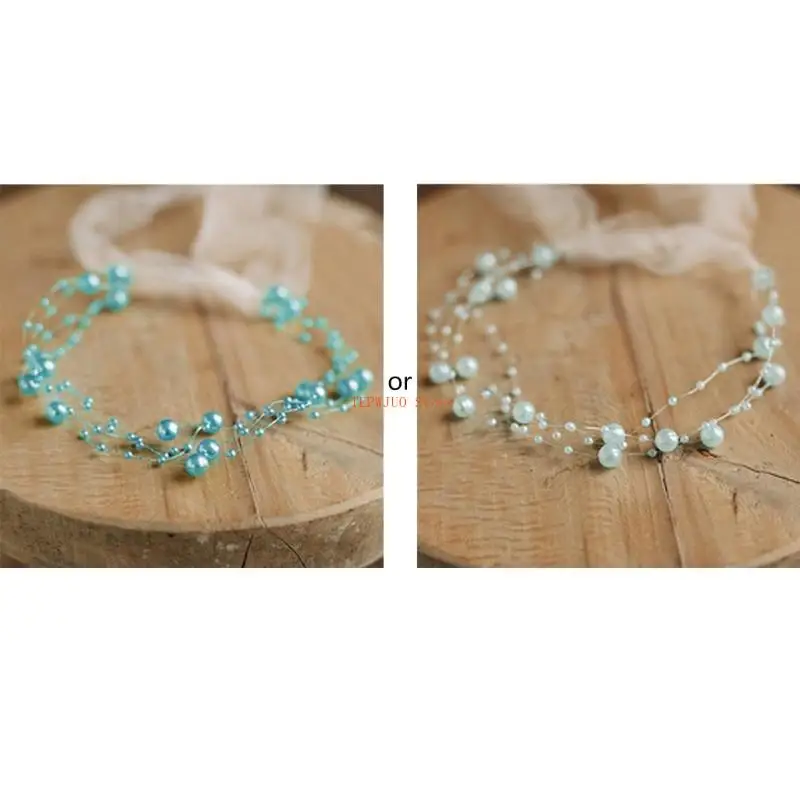 

U50F Newborn Photography Props Toddler Girls Pearl Headband Princess Baby Photoshoots Posing Photo Tieback Hair Accessories