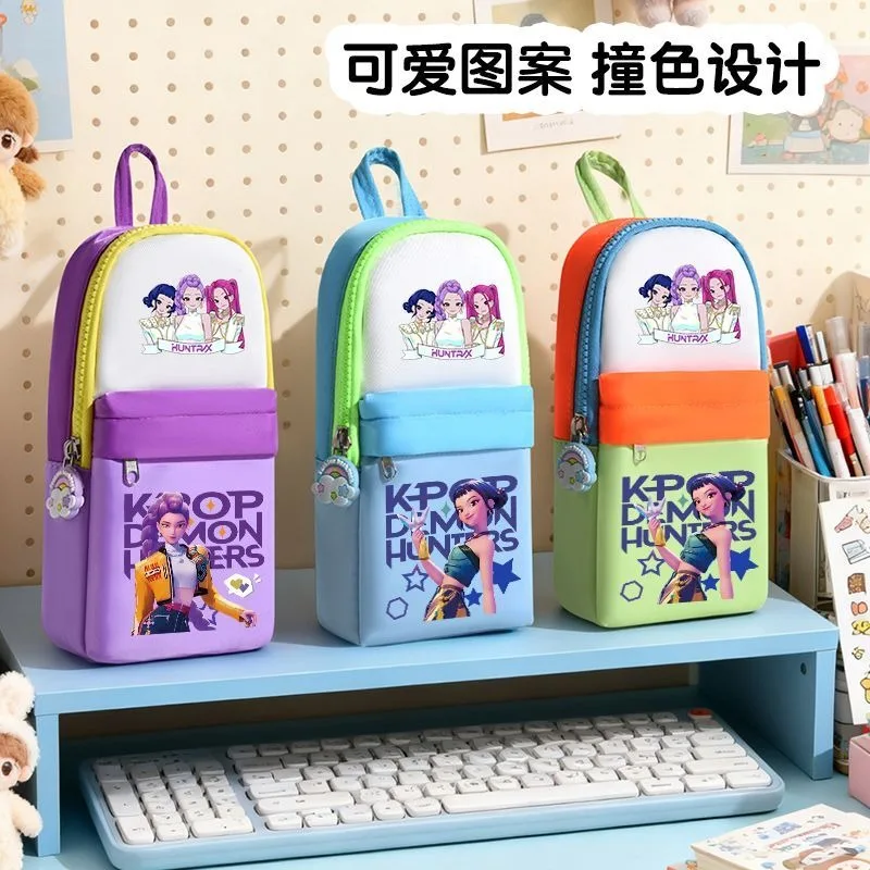 KPop 악마 사냥꾼 만화 애니메이션 루미 미라 조이 필통, 남성과 여성을 위한 세련된 휴대용 대용량 문구 상자