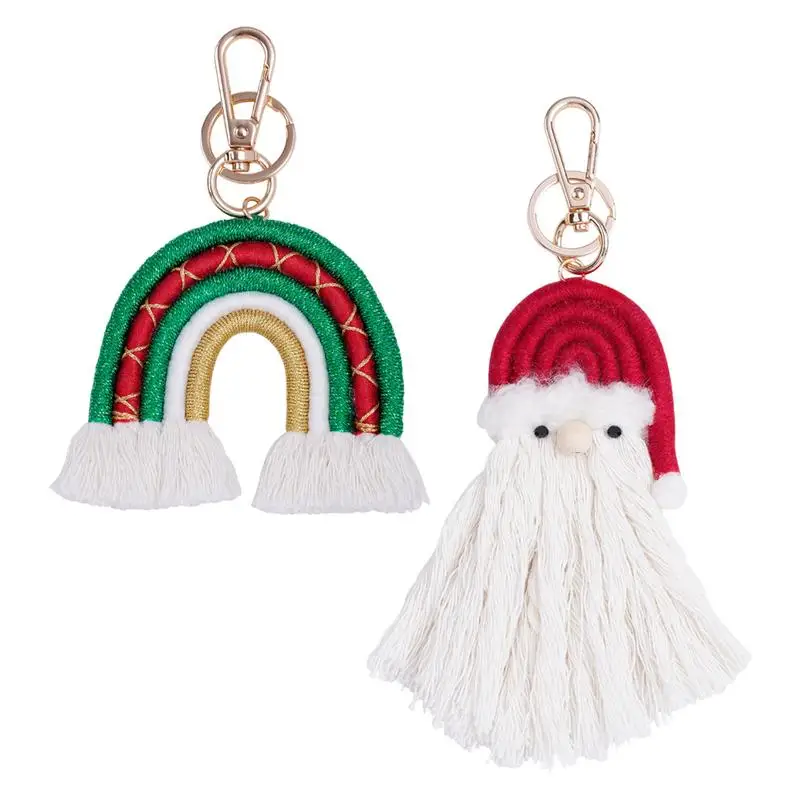 Christmas Bag Charm Macrame Bag Pendant Woven Santa Claus Rainbow Keychain Pendant Bag Keychain Charm Decorative Purse Charm For