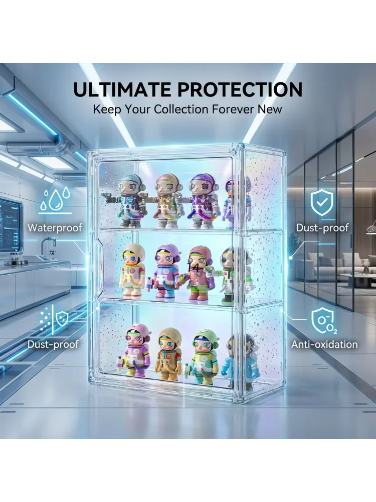 1 Pc Clear Acrylic Figure Display Case with Two Removable Shelves, Waterproof and Dustproof Storage Box for Mini Figurines