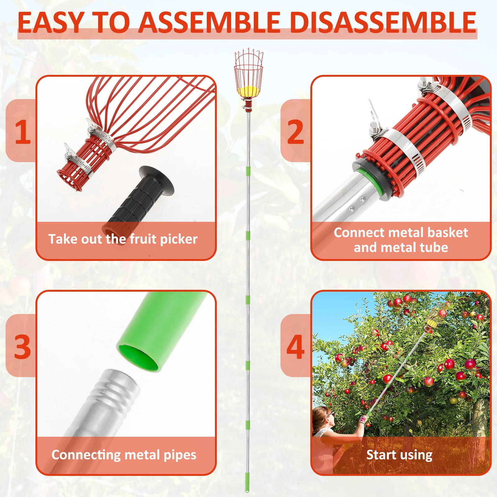4/6 متر منتقي الفاكهة مع القطب قابل للتعديل الفولاذ المقاوم للصدأ توفير العمالة قطف الفاكهة القطب أداة البرتقال المنتقى سلة لمزرعة الكمثرى #4