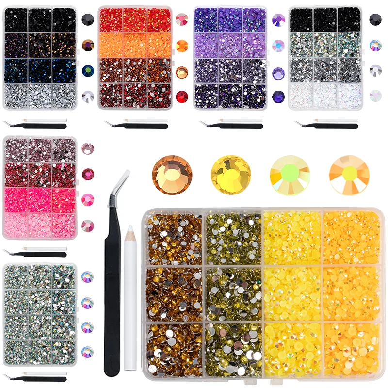 12-grid Multicolor Resin Rhinestones 3/4/5mm Non Hotfix Flatback Glitter Crystals For Clothing Handicrafts Nail DIY Accessories