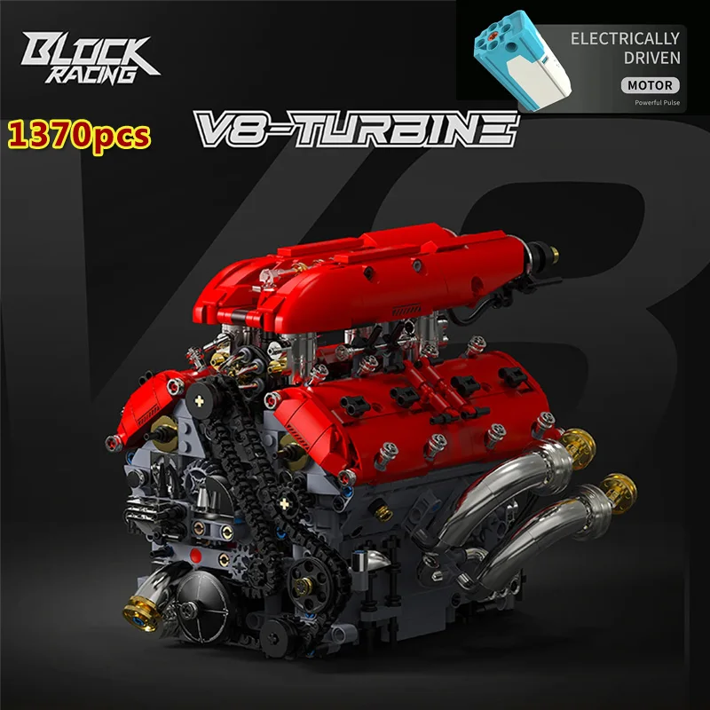 

Simulation V8 Turbocharged Engine Model Building Blocks With Motor Drive Assembly Cars Parts Collectible MOC Bricks Toys Gifts