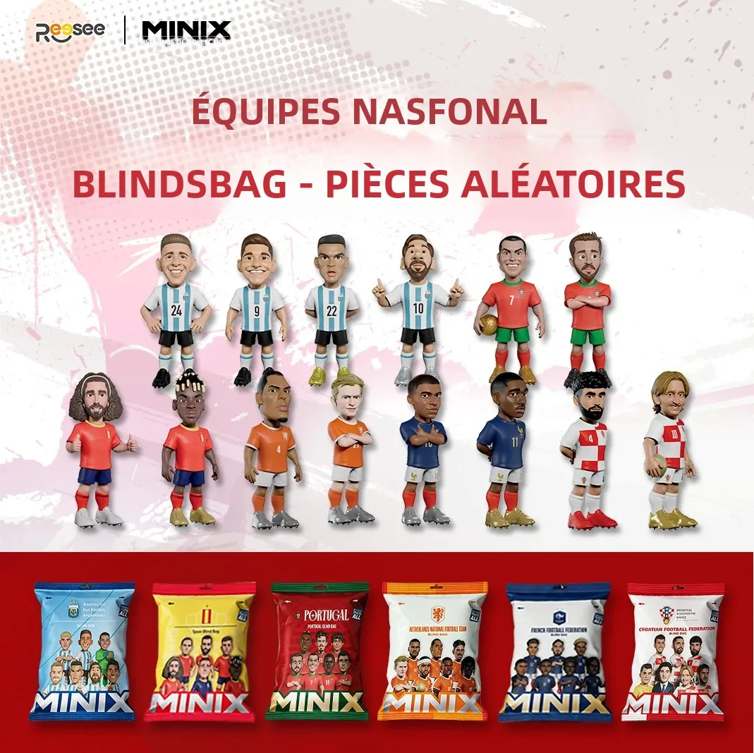 MINIX National Teams Mystery Blind Bag (Choisissez un modèle aléatoire), 6 équipes et 14 joueurs étoiles, Cadeau de collection sportif, Pour les fans de football