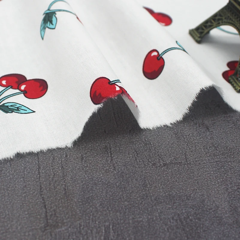 White Navy Cherry Cotton Poplin Printed Fabric DIY Handmade for Quilting Sewing Accessories