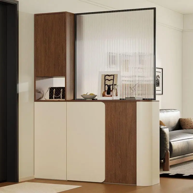 Cream Antique Style Entering The Door, Shoe Cabinet, Entrance Cabinet, Integrated Arc Storage Cabinet, Double-sided Screen