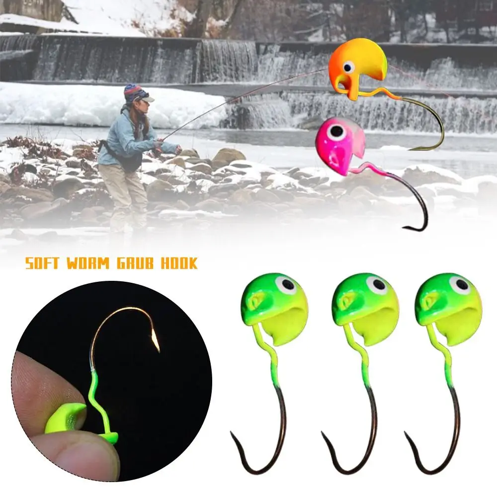 10g Weight Fishing Jig Head Hook 5Pcs Set With Eyes Round Inverted Jigging Hook Colored Design Soft Worm Grub Hook
