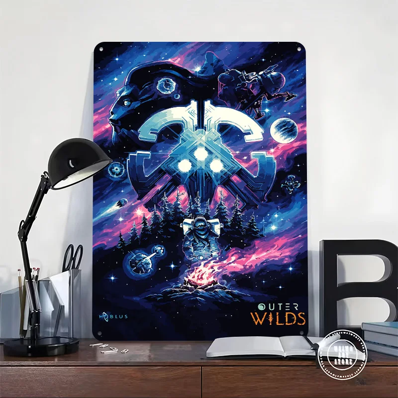 Outer Wilds Campfire Art 3D Printed Texture Poster Personalized Wall Art Retro Metal Tin Signs for Modern Home Decoration Luxury