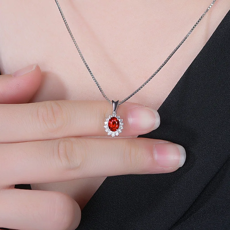 Elegant Oval Princess Diana William Red Ruby Pendant Necklace for Women 925 Sterling Silver Gemstone Necklace Jewelry Choker