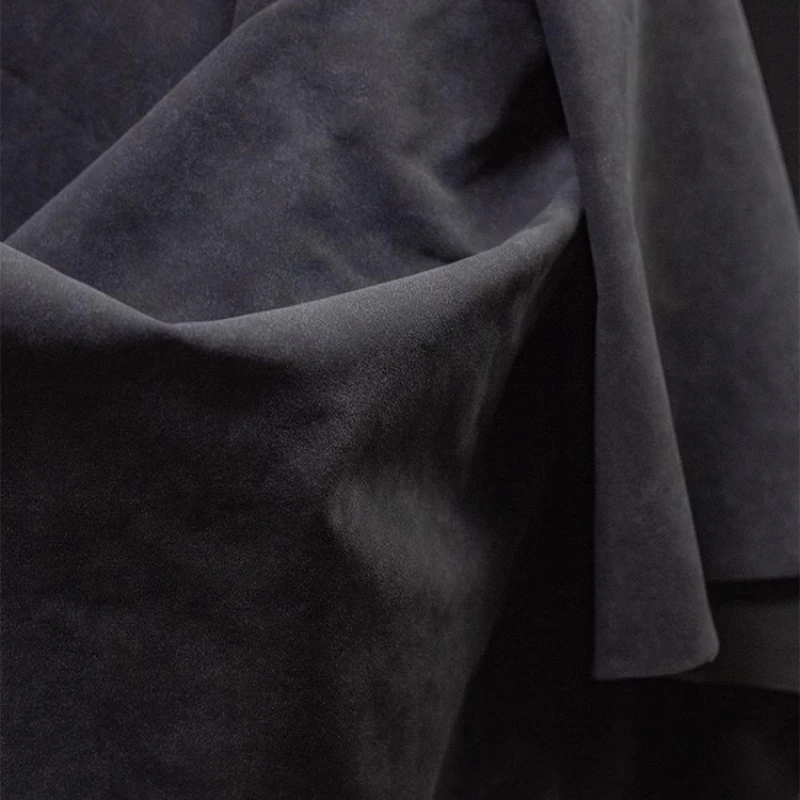 

Black Premium Suede Fleece Fabric with Soft Brushed Texture Structured Coat Material for Designer Winter Collection