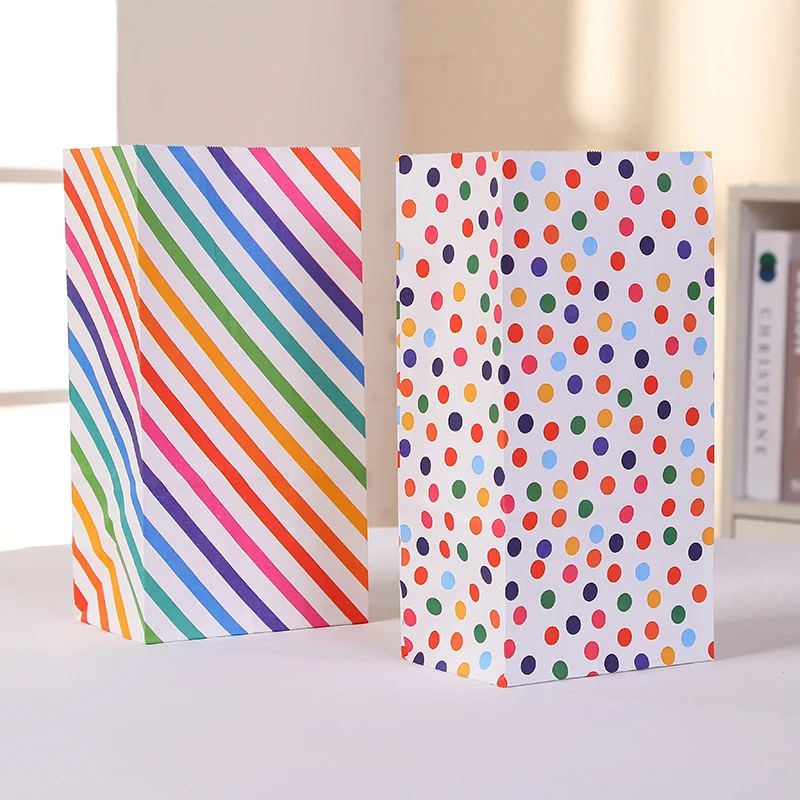 Rainbow Color Polka Dot Striped Paper Gift Bags Wedding Party Essentials Open Stand Up DIY Candy Cookie Packaging Good Helpers!