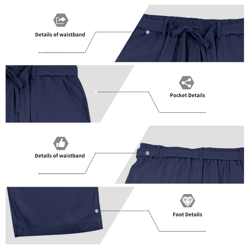 Herrenhose aus atmungsaktivem Leinen mit geradem Bein und elastischem Bund, lässige Urlaubshose für den Strand. – Detail 38