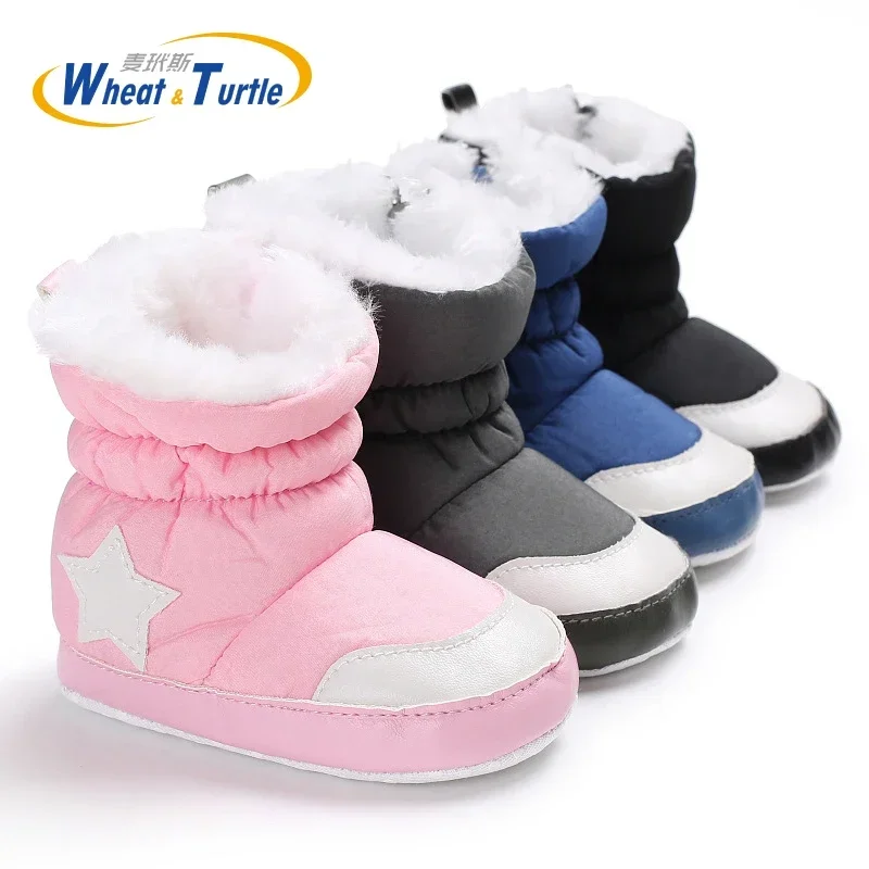 Mother Kids Baby Shoes Unisex Winter Warm Faux Fur Inner Fisrt Walker Booties Infant  Anti-silp Fleece Crib