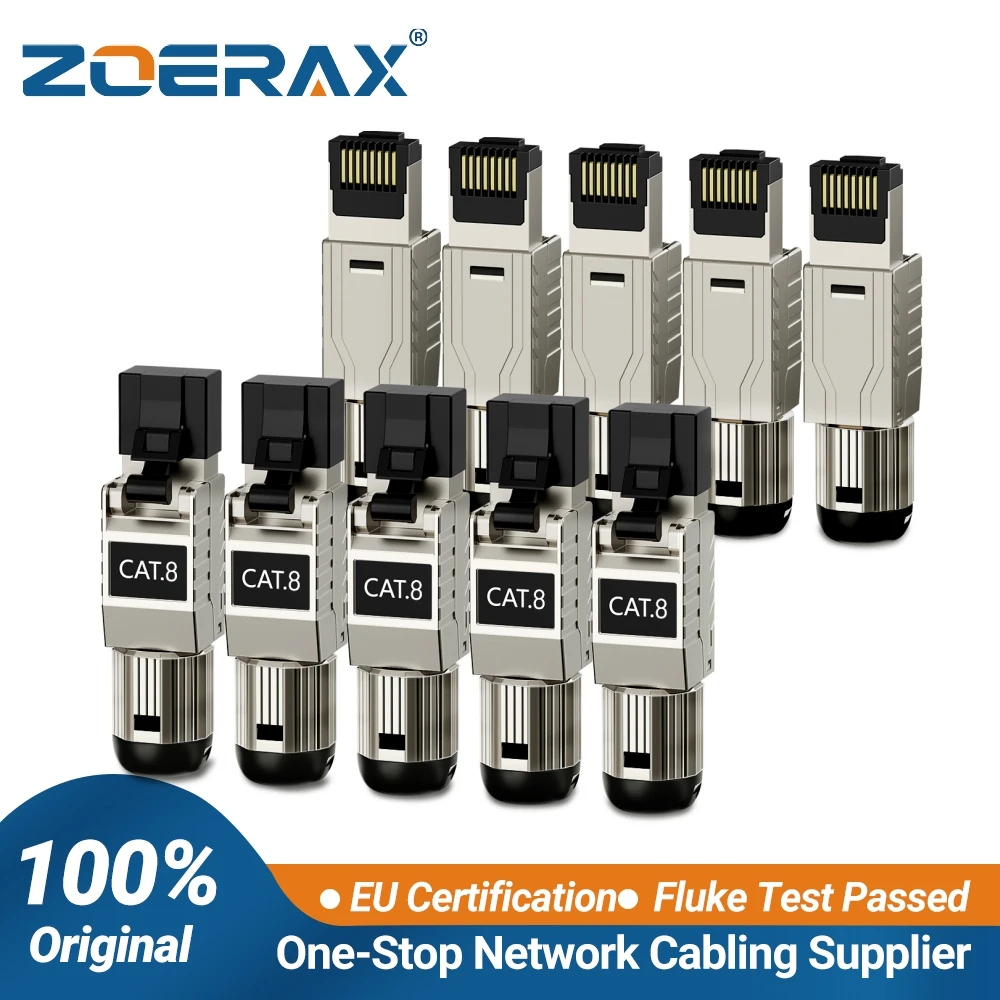 ZoeRax RJ45 Connectors Tool Free Cat8 CAT7 CAT6A, Cat 8 Field Termination Plug Shielded RJ45 Modular Plugs for 2000MHz 40G