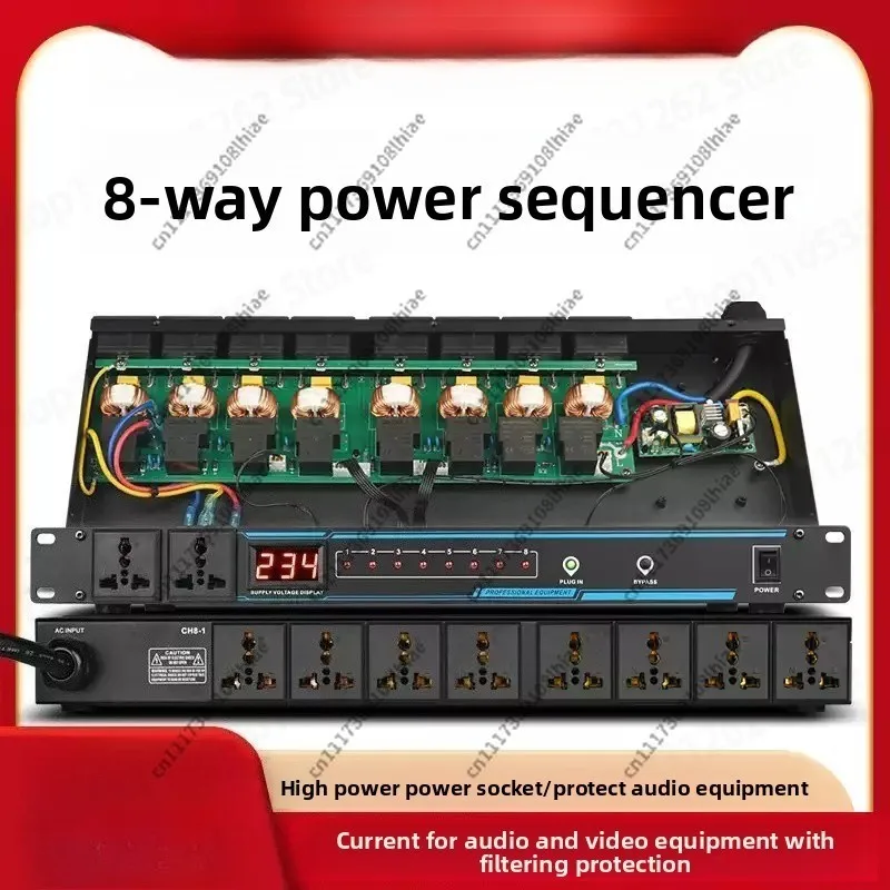 Professional Audio 8-Channel Power Sequencer with Filter, Smart Control, High Power for KTV Stage Home Rack
