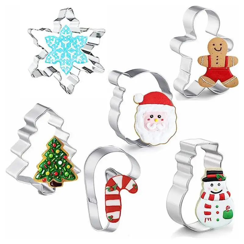 12pcs/set Stainless Steel Christmas Cookie Cutters Set Bell Tree Shapes Baking Tools For Fondant Cake Decor