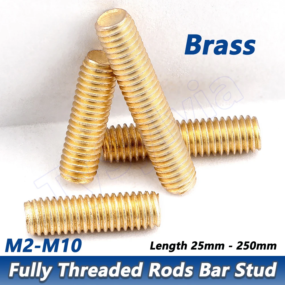 M2 M2.5 M3 M4 M5 M6 M8 M10 Brass Metric Threaded Rod, Full Thread Stud Bar, Length 25mm-250mm