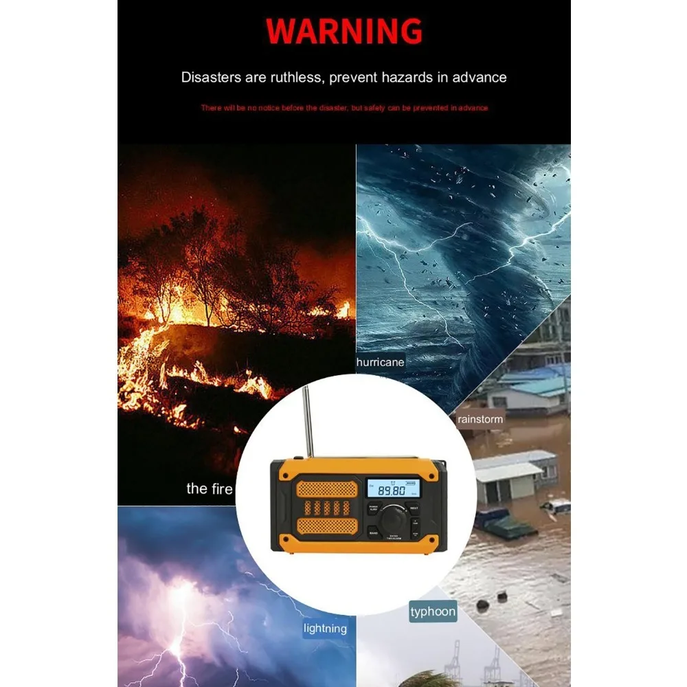2000mAh 태양광 비상 라디오 AM FM NOAA 보조 배터리 휴대용 날씨 라디오 N in 1 휴대폰 충전기 SOS 야외 라디오