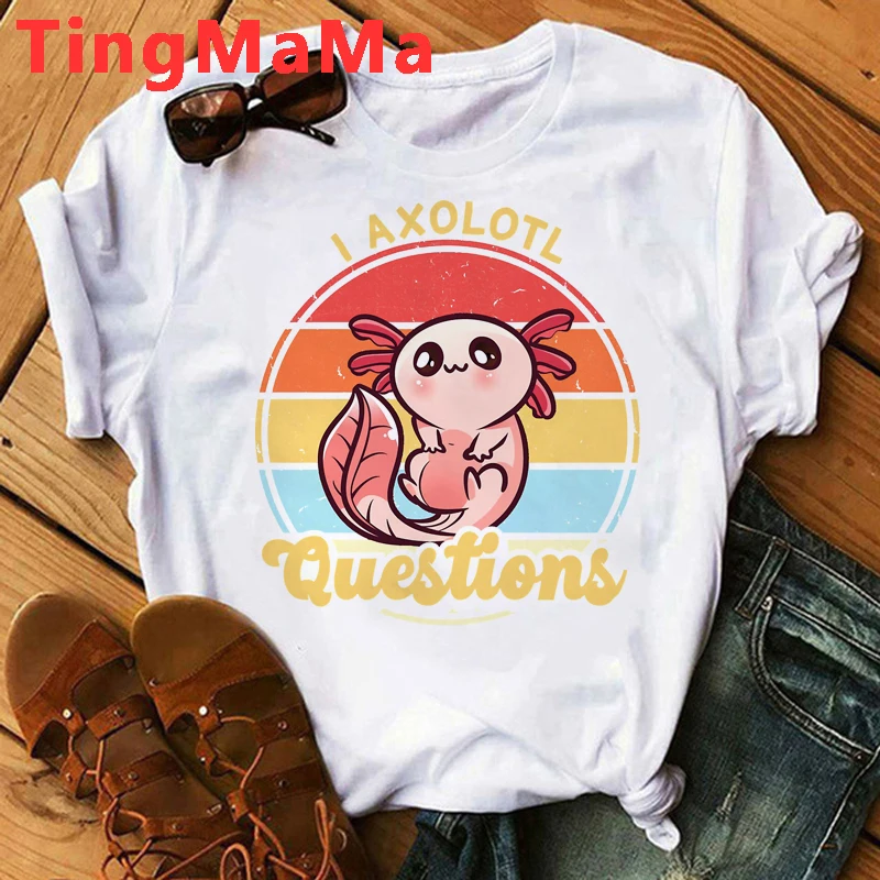 Kawaii Cartoon Gamesolotl Gamer Axolotl T Shirt Women Summer Tops Graphic Tees Hip Hop Unisex Grunge Aesthetic Tshirt Female