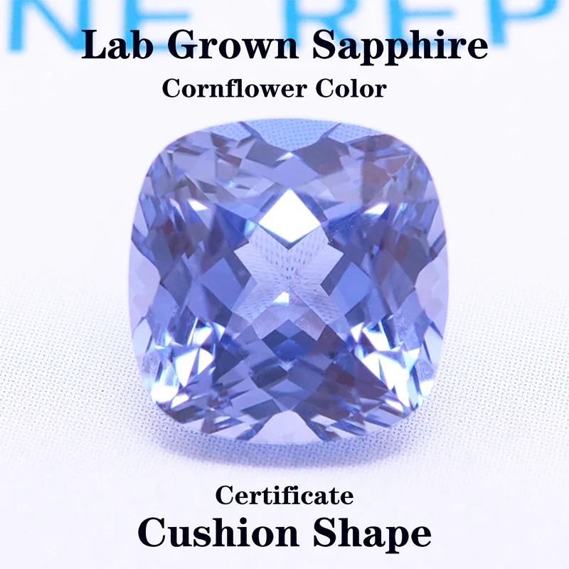 Lab Grown Sapphire Cushion Shape cornflower Color for Charms jewelry making DIY Ring Necklace Earrings Main Material Certificate