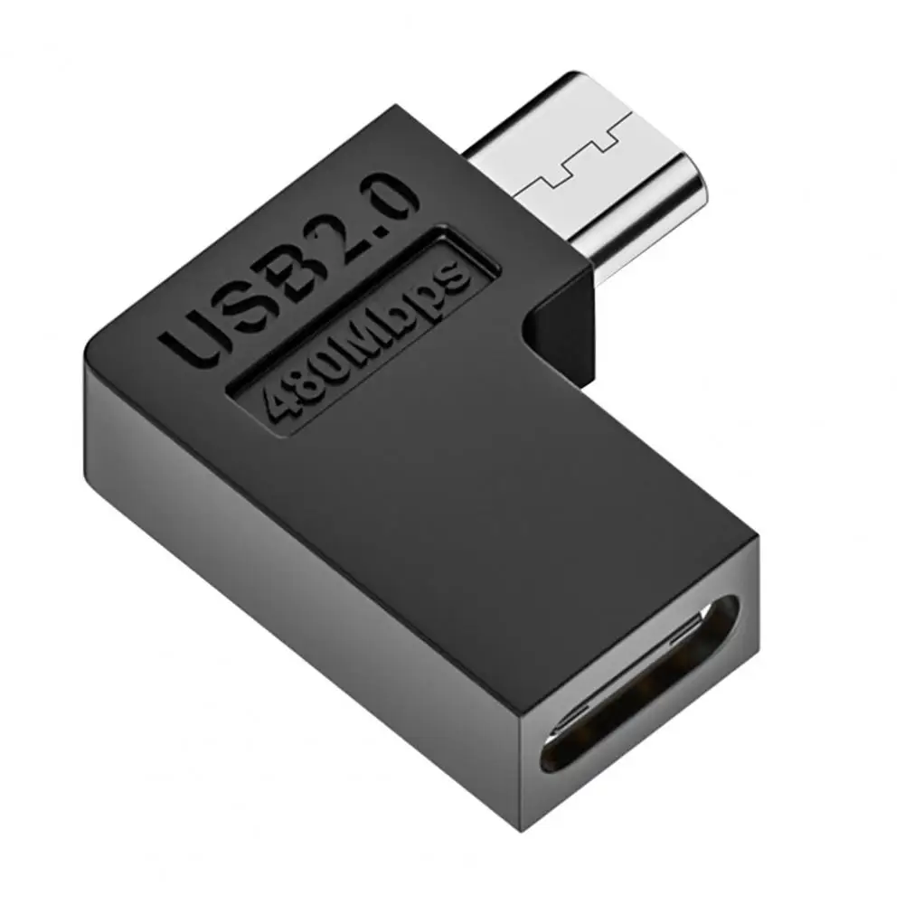 Conversor de telefone USB 2.0 Tipo-C Adaptador, carregamento rápido, transferência de dados, Tipo-C, fêmea para Micro USB Masculino, 90 Graus