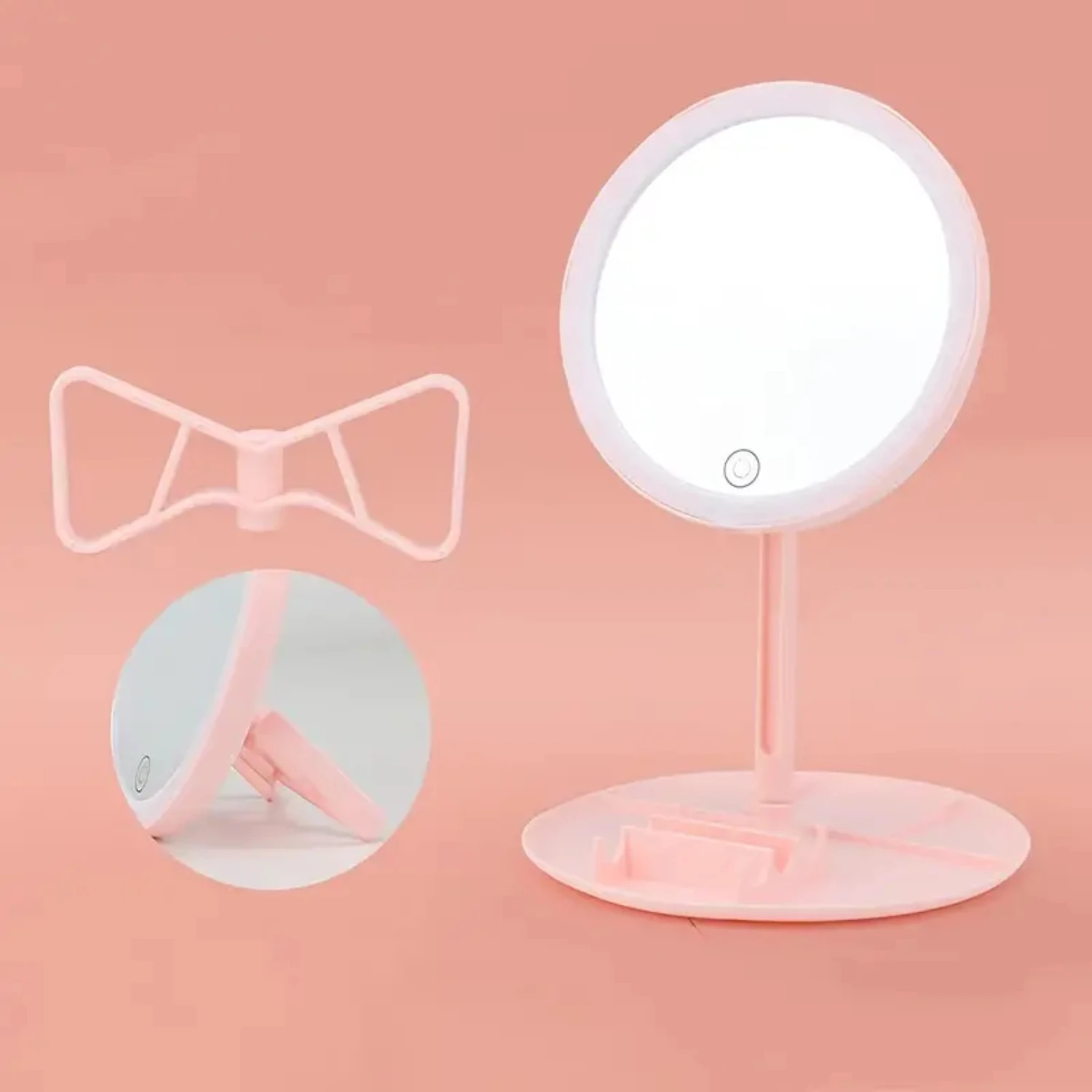 LED Light Makeup Mirror with Adjustable Touch Dimmer and USB Storage