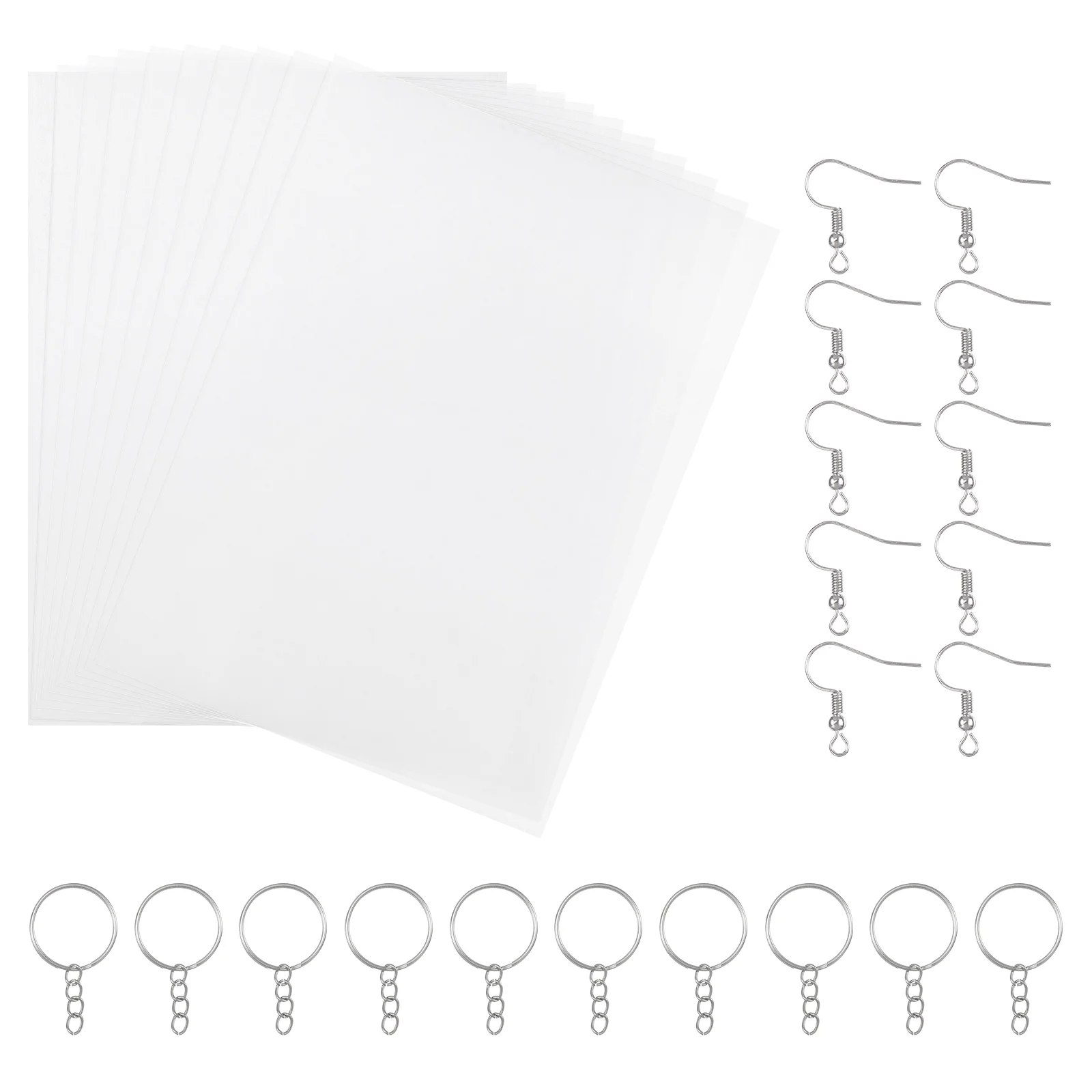 Milisten 10 Sheets Heat Shrink Plastic Sheets with 10pcs Ear Hooks 10pcs Keyrings for Kids Creative Craft