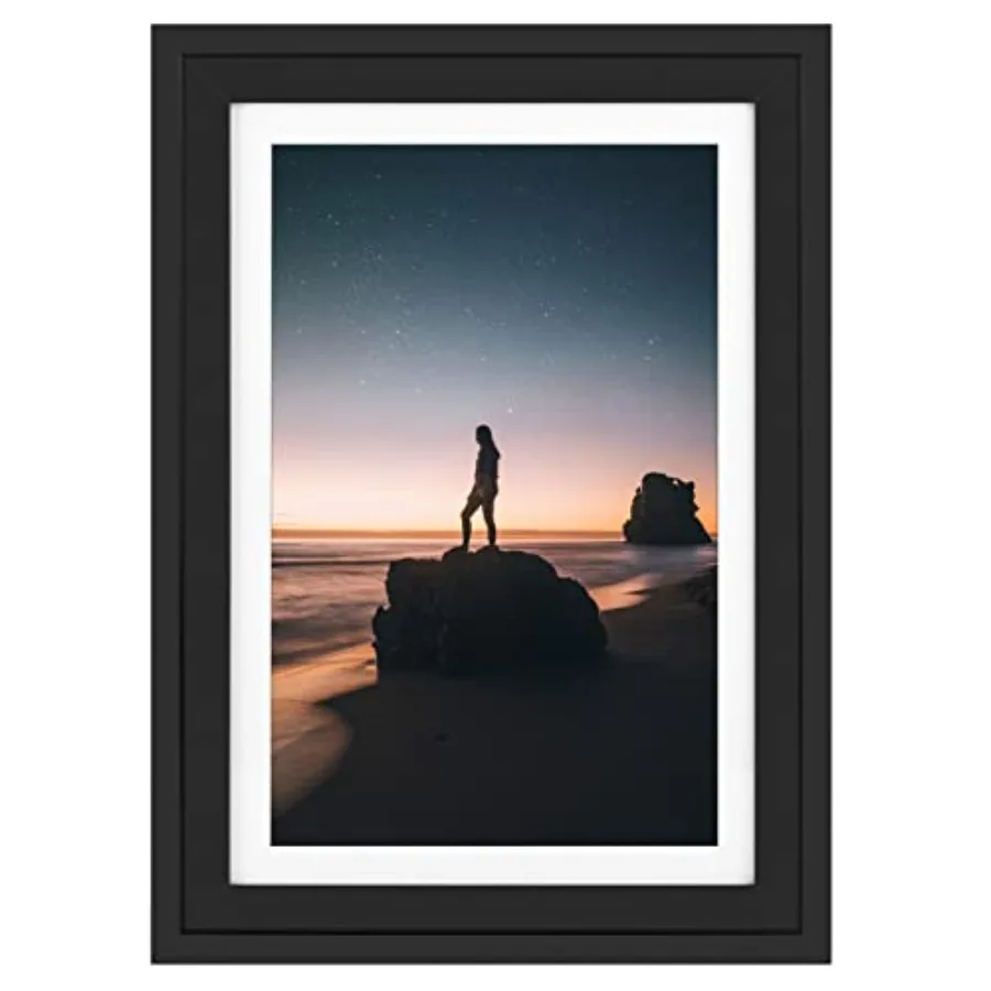 

13x19 Picture Frame - Displays 11x17 Photo with Mat or 13x19 Without Mat Wide Moulding Solid Wood Frame for Wall Display Black