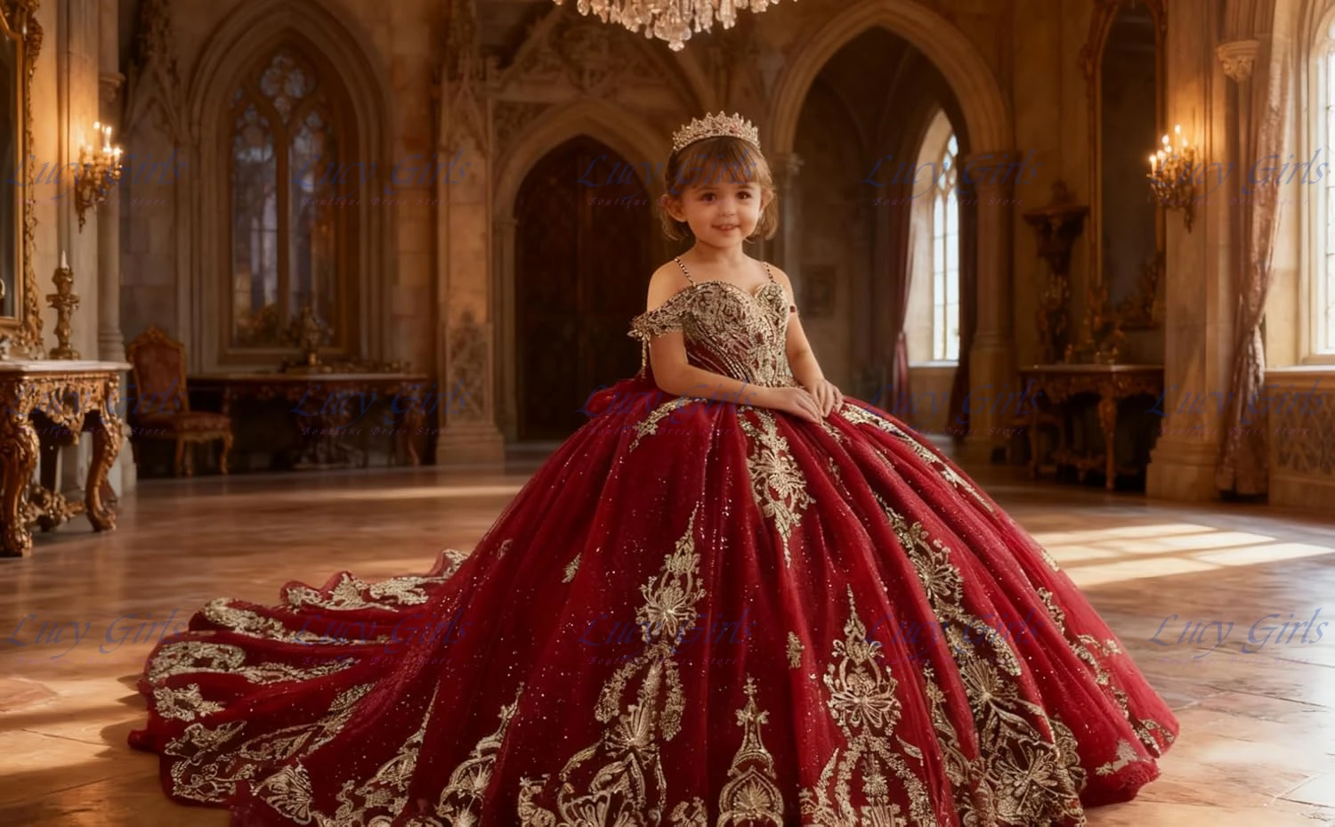 Elegant Red Flower Girl Dress  - Bridal Sash Ribbon 评论和价格