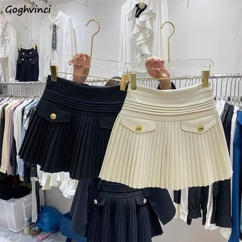 

Pleated Skirts Women High Waist Woolen All-match Fake Pockets Elegant Tender Chic Popular Autumn Mini Trendy Classic