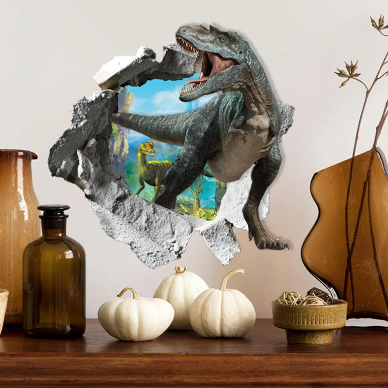 3 قطع ملصق حائط جديد ثلاثي الأبعاد على شكل ديناصور تطل - ملصق فينيل قابل للإزالة لديكور نافذة غرفة المعيشة للأطفال