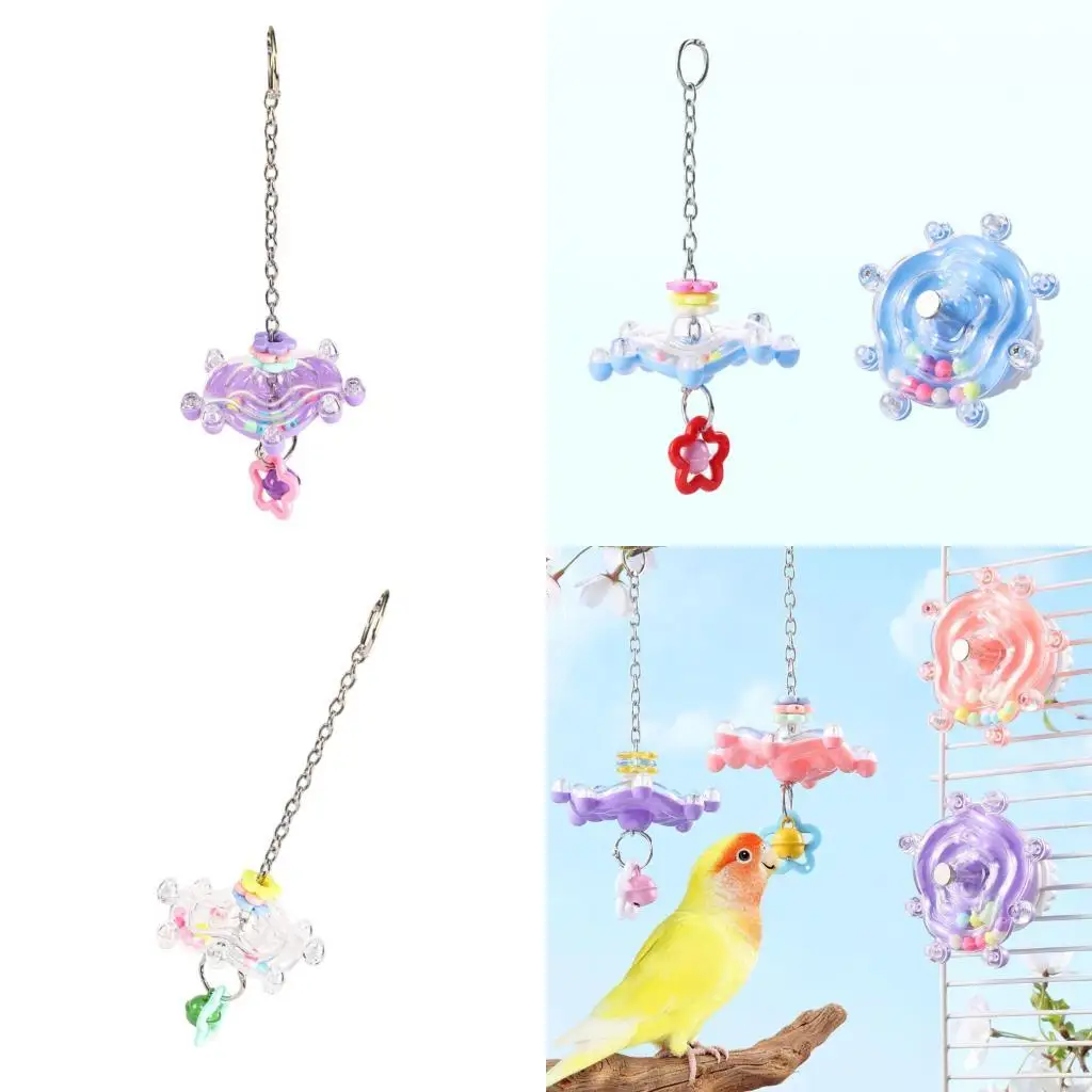 G92C Colorful Rotating Windmill Rattle Ball Chewable Parrots Toy For Cockatiels Parakeets