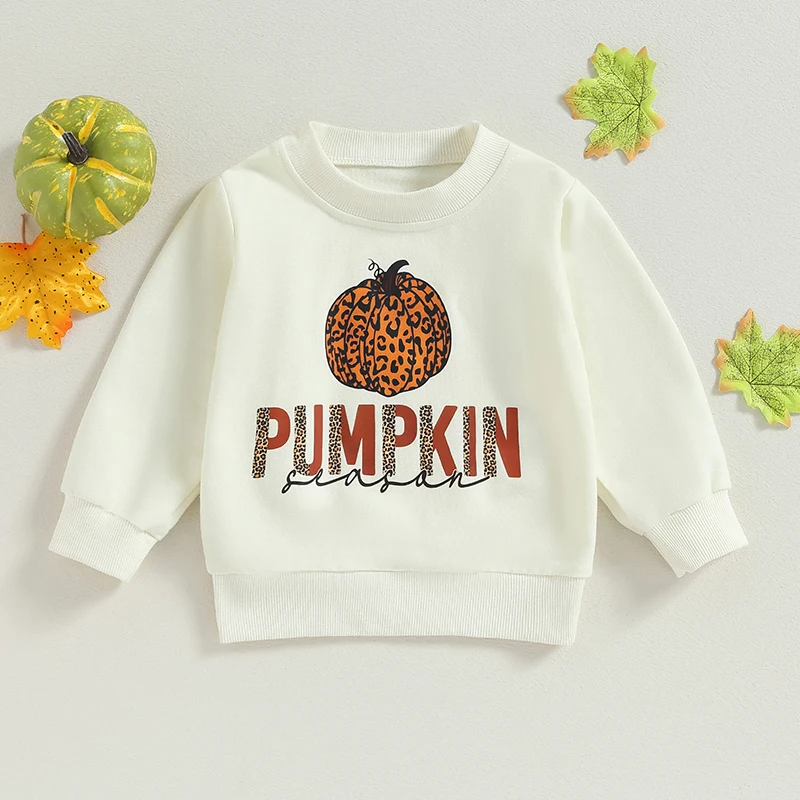 2023-07-14 Lioraitiin 0-4Years Baby Boy Girl Autumn Sweatshirts Halloween Long Sleeve Letter Leopard Pumpkin Print Loose Fit Top