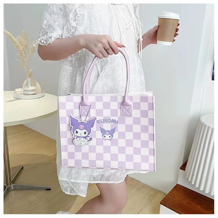 Sanrio Felt Tote Bag Kuromi Melody Cinnamoroll Cartoon Large Capacity Women's Bag Portable Travel Tote Shopping Bag Gifts