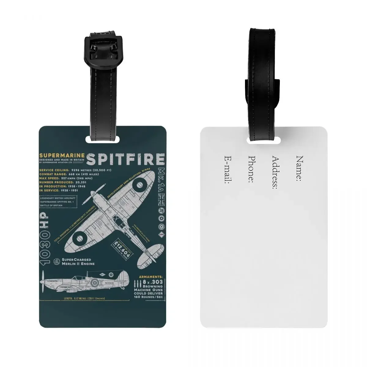 Supermarine Spitfire Luggage Tag Privacy Protection Fighter Plane WW2 War Pilot Baggage Tags Travel Bag Labels Suitcase