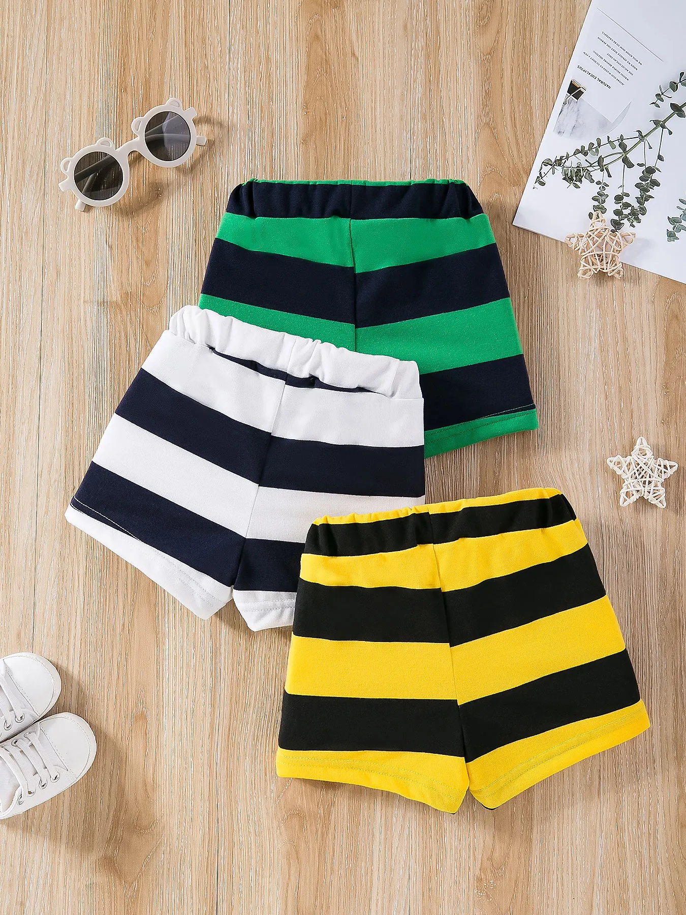 Baby Boy Spring Summer Striped Shorts Drawstring Decor Daily Casual Sports Style Kids Outfit