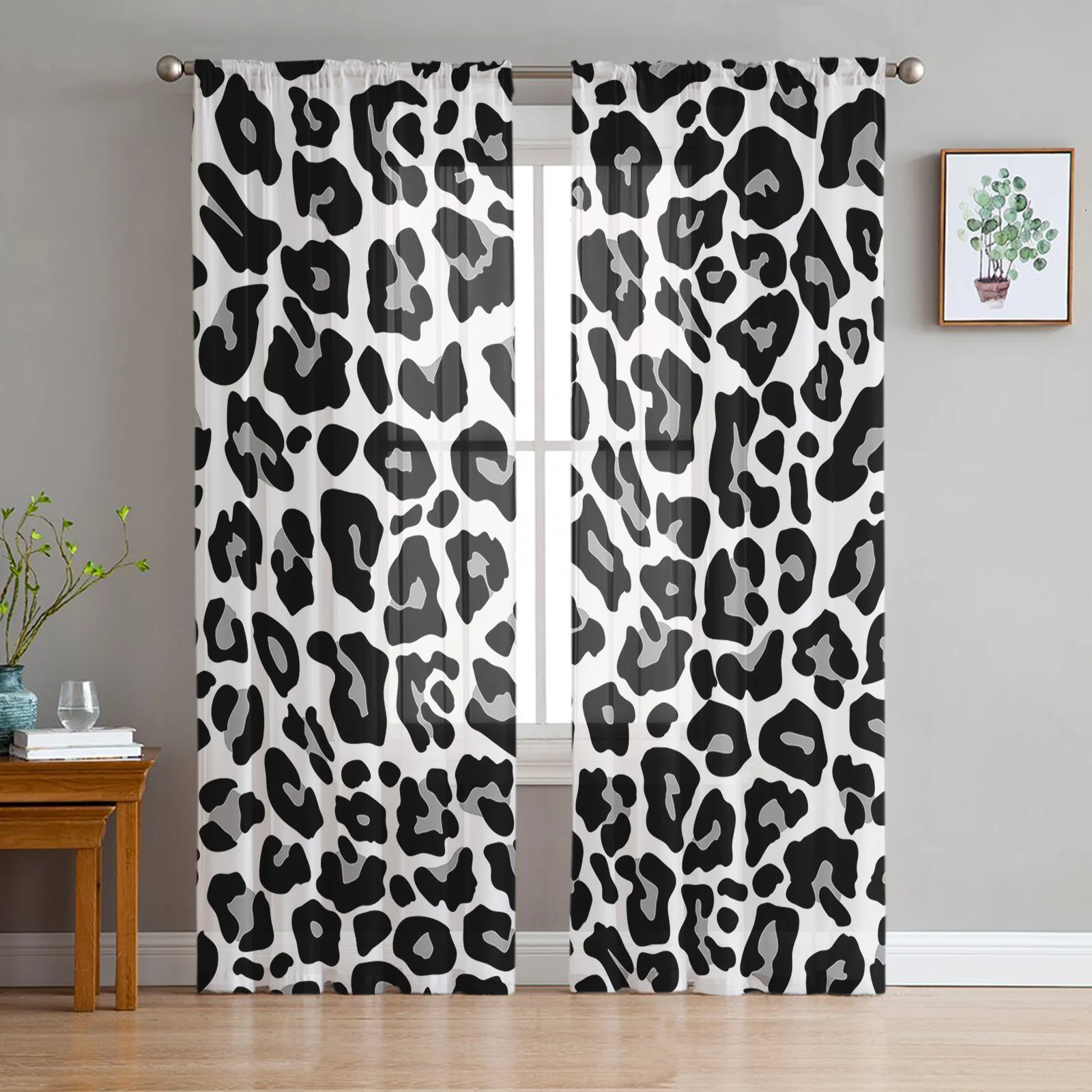 Black White Leopard Skin Texture Sheer Curtains for Living Room Decoration Window Curtains Kitchen Tulle Voile Organza Curtains