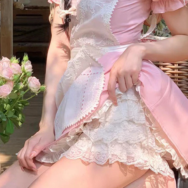 Women Sexy Floral Lace Safety Short Pants Elastic Home Sleep Shorts Breathable Anti-exposure Loose Bottoms Petticoat Underpants view 4