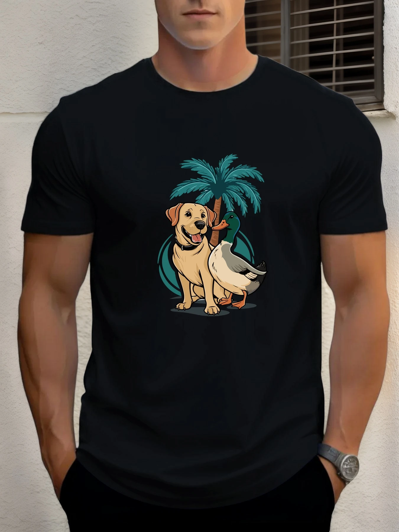 

T Shirt For Men Dog Duck 100% Cotton Graphic Printing Summer Round Neck T-Shirt Casual Breathable Street Style Daily Top