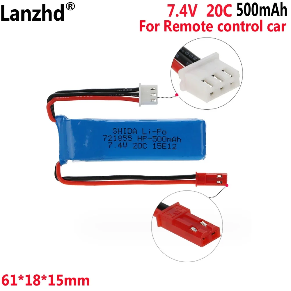 

7.4V 500mAh Lipo Battery 20C for WLtoys A202 A212 A222 A232 A242 A252 4WD Remote control high speed toy cars 721855HP