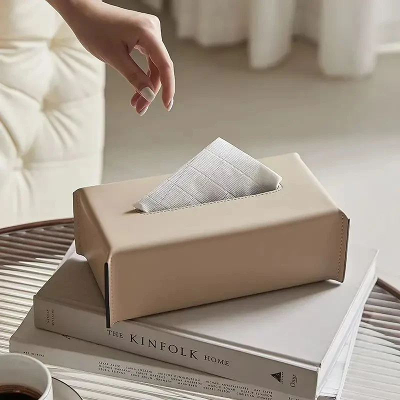 Gewebte Tissue Box Leder Serviette Fall Luxus Papier Abdeckung Wohnzimmer Seidenpapier Halter Desktop Hause Tisch Dekoration – Detail 2