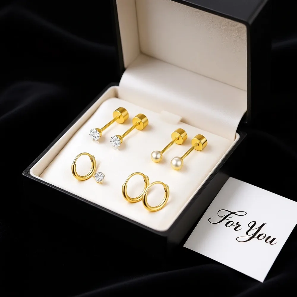 

Миниатюрные гипоаллергенные золотистые серьги-гвоздики и кольца для хряща с плоской задней частью для нескольких проколов