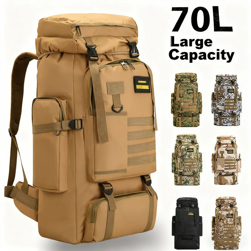 70L Large Capacity Camouflage Backpack Waterproof Men Travel Sport Tactics Bag Climbing Mountaineering Outdoor Hiking Bag