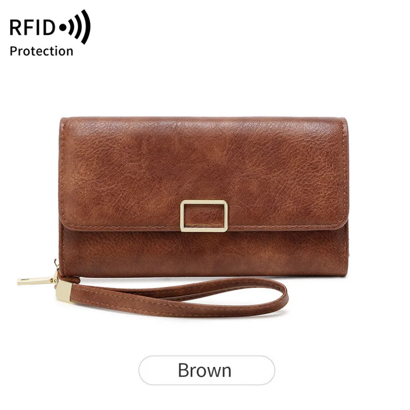 Western RDIF Blocking PU Leather Large Capacity Women Wallet Fashion Multi-functional Three Floded Purse for mens