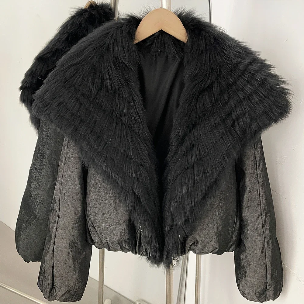 OFTBUY Oversized Quilted Outerwear Warm Winter Wear Smooth Zipper Duck Down Jacket Female Women Genuine Fox Fur Winter Coat