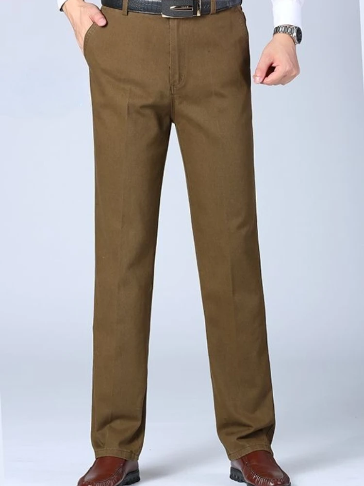 Men Thick Loose Straight Casual Pants Autumn Winter High Waist Business Trousers New