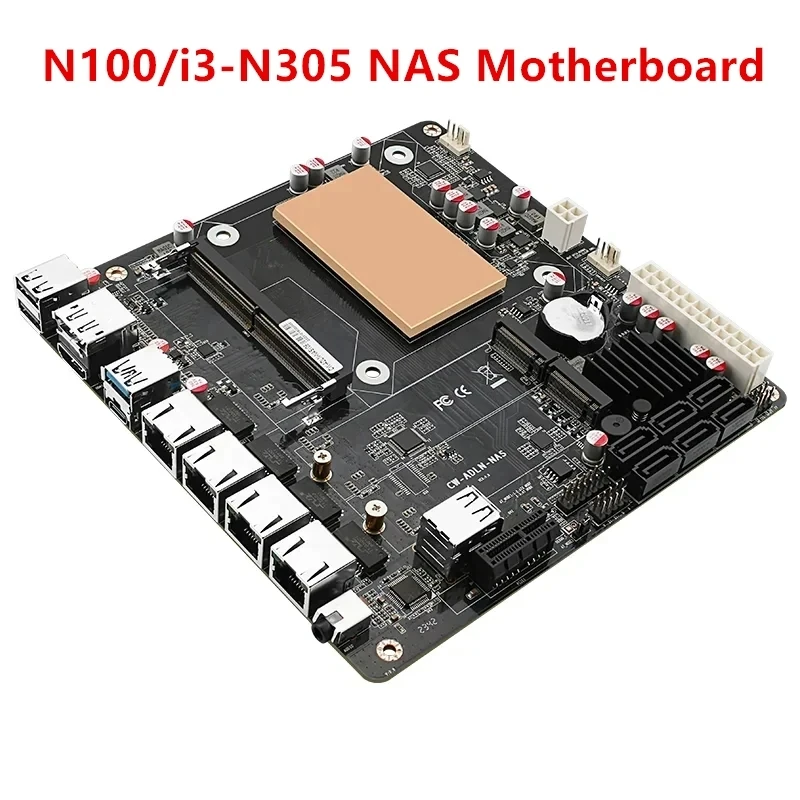 

12th Gen Intel i3-N305 N100 NAS Motherboard 6-Bay 4x i226-V 2.5G 2*NVMe 6*SATA3.0 DDR5 PCIex1 Type-C Mini ITX Router Mainboard