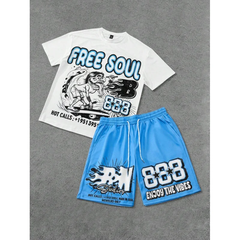 New Shirts and T-shirts Men Gym Sportswear Men's Sportswear Set Sports Suits Sweat Men's Top and Bottom Man Shorts Summer Sets