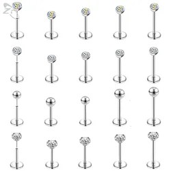 ZS 10Pcs/lot 18G/20G 316L Stainless Steel Lip Piercings for Women Silver Color Lip Ring Cartilage Earring Plug In Helix Piercing