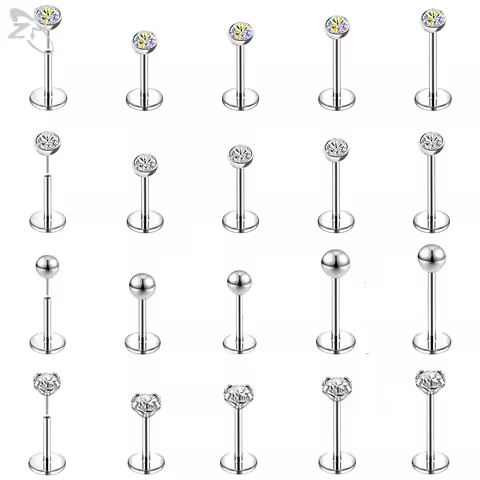 ZS 10Pcs/lot 18G/20G 316L Stainless Steel Lip Piercings for Women Silver Color Lip Ring Cartilage Earring Plug In Helix Piercing